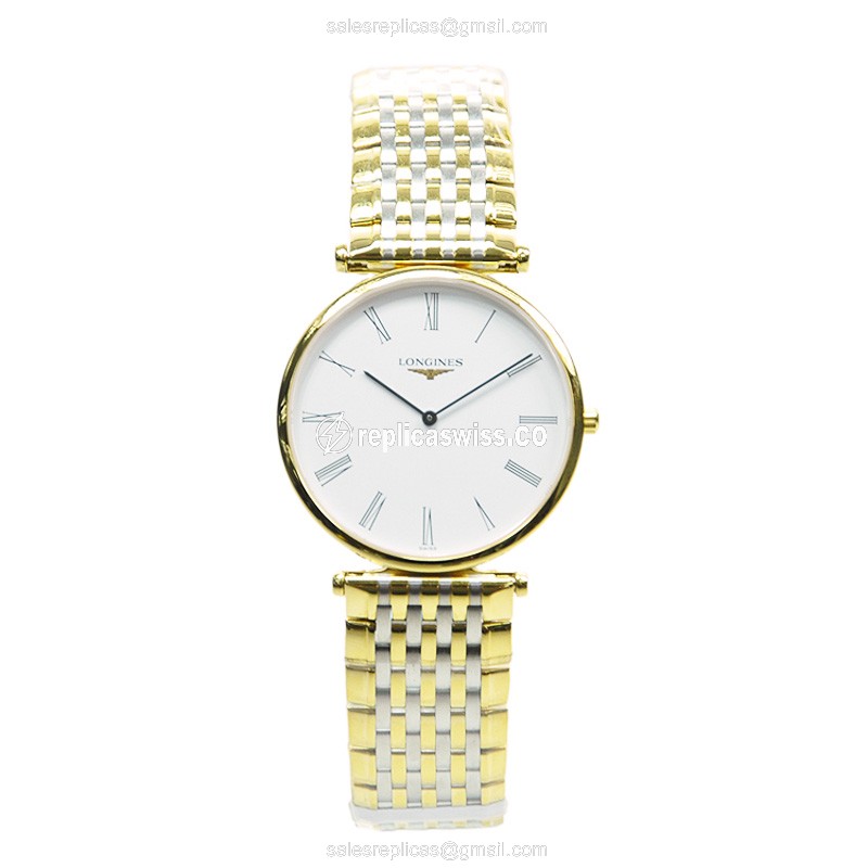 Longines L4.709.2.11.7 Replica - Quartz - Gold PVD Case - White Dial - View 2