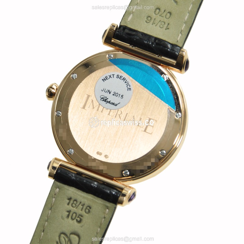 Chopard Imperiale 384221-5001 - Quartz - 18kt Rose Gold Case - Silver Dial - Leather Black Strap - View 3