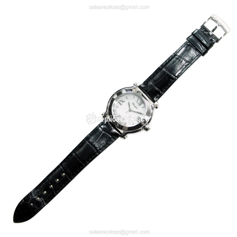 Chopard Happy Sport Quartz - Stainless Steel Case - White Dial - Black Alligator Strap - View 2