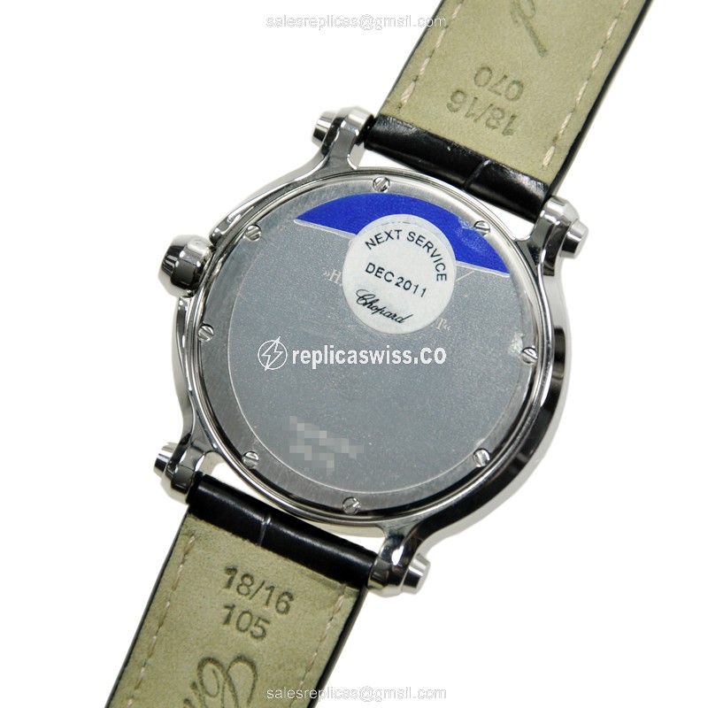 Chopard Happy Sport Quartz - Stainless Steel Case - White Dial - Black Alligator Strap - View 3