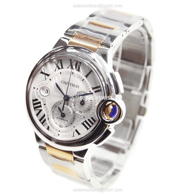 Cartier Ballon Bleu Replica - Automatic - Steel Case, Silver Dial - 18kt Silver Strap - View 3
