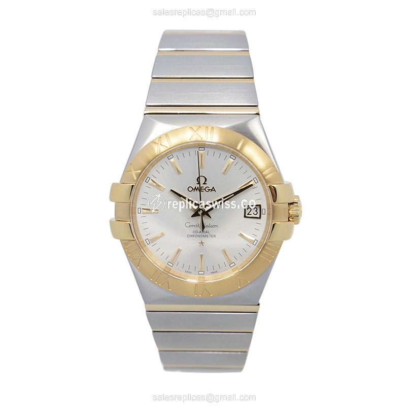 Omega Constellation Replica - 18kt Gold/Steel - Automatic - Silver Dial, Clasp & Strap - View 2