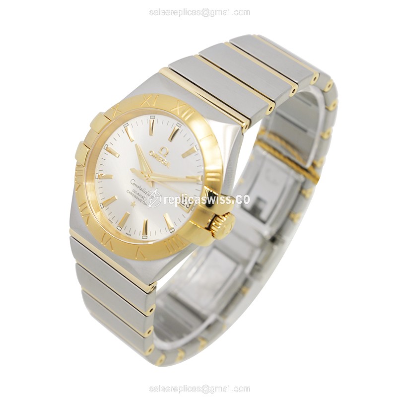 Omega Constellation Replica - 18kt Gold/Steel - Automatic - Silver Dial, Clasp & Strap - View 3