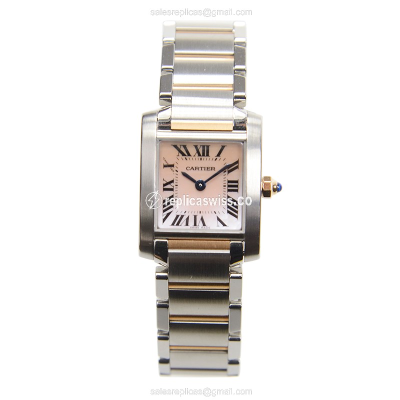 Cartier Tank Replica - Quartz - Steel - Pink Dial - Gold Strap - View 2