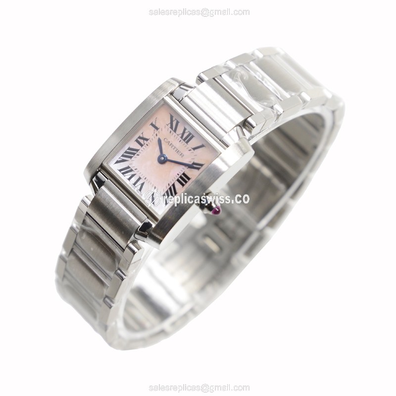 Cartier TANK Replica - Quartz - Pink Dial - Steel Case, Silver Strap - View 3