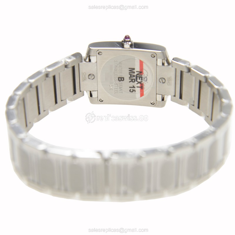 Cartier TANK Replica - Quartz - Pink Dial - Steel Case, Silver Strap - View 4