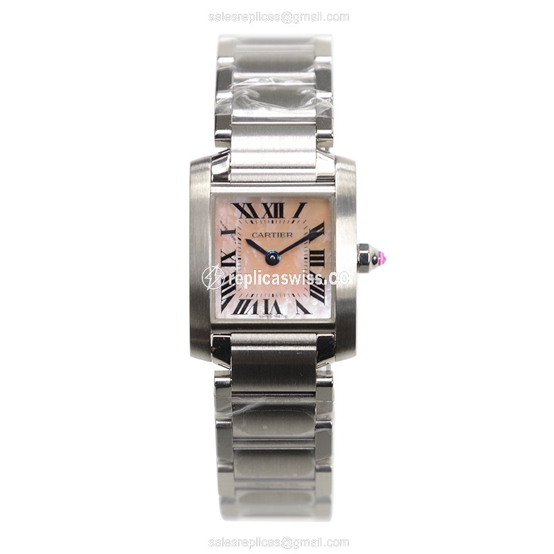 Cartier TANK Replica - Quartz - Pink Dial - Steel Case, Silver Strap - View 2