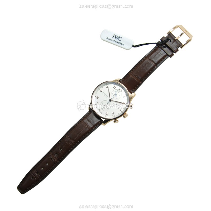 IWC Portuguese Replica - Automatic - 18kt Rose Gold - White Dial - Brown Alligator Strap - View 2