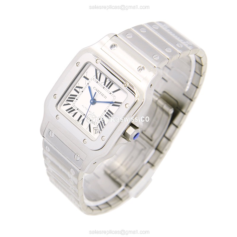 Cartier Santos Replica - Automatic - Stainless Steel - White Dial - Silver Clasp - View 3