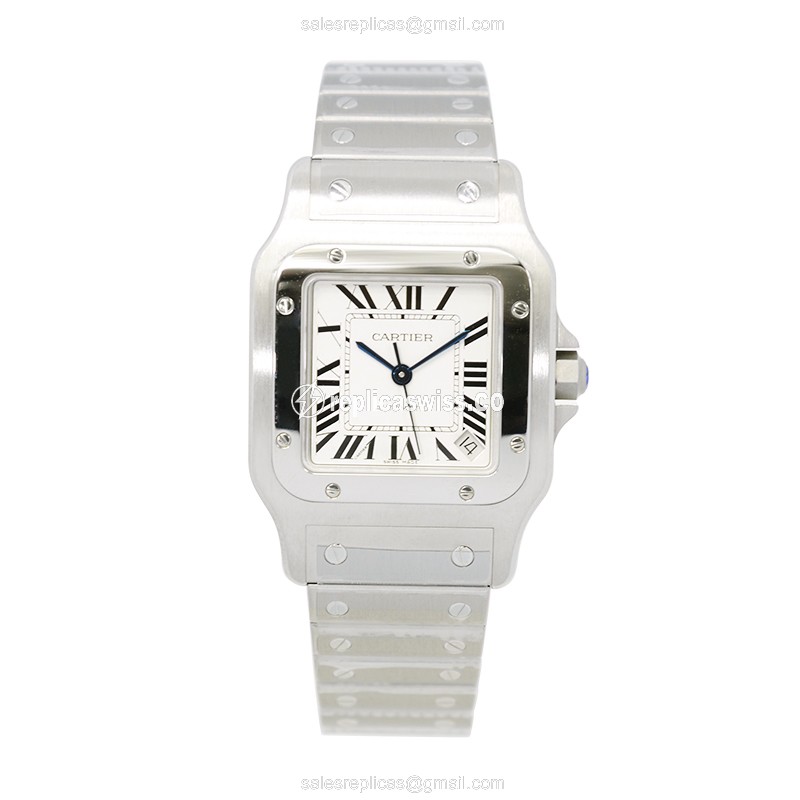 Cartier Santos Replica - Automatic - Stainless Steel - White Dial - Silver Clasp - View 2