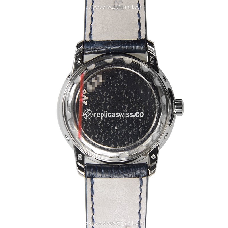 Blancpain Leman Replica - Auto - 18kt White Gold - Diamond - White - Blue Alligator - Buckle - View 3