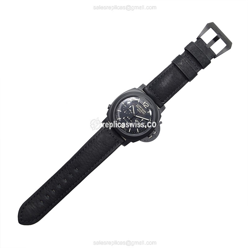 Panerai LUMINOR Replica - Manual Wind - Ceramic Case - Black Dial - Black Cowhide - Buckle - View 2