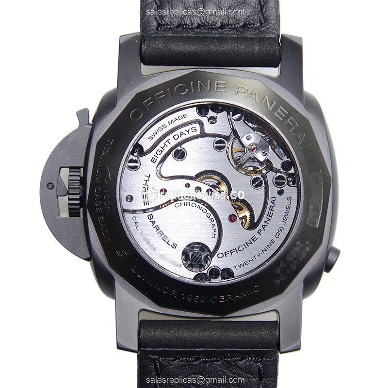 Panerai LUMINOR Replica - Manual Wind - Ceramic Case - Black Dial - Black Cowhide - Buckle - View 3