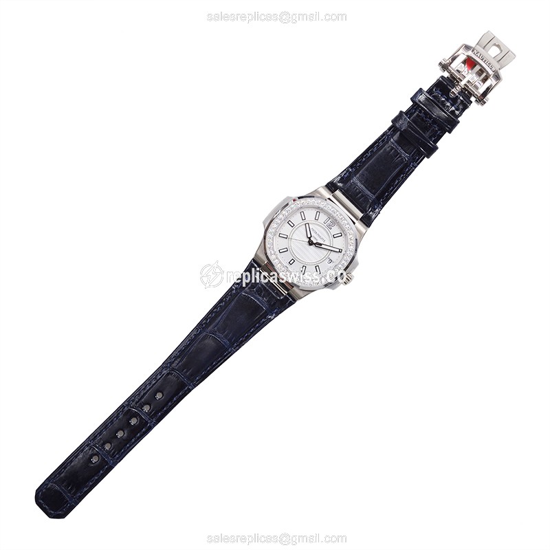 Patek Philippe 7010G-001 Replica - Quartz - White Gold - Diamond Dial - Silver - Alligator Blue - View 2