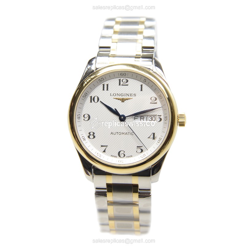 Longines L2.755.5.78.7 Replica - Automatic - 18kt Gold & Steel - White Dial, Silver Clasp - View 2