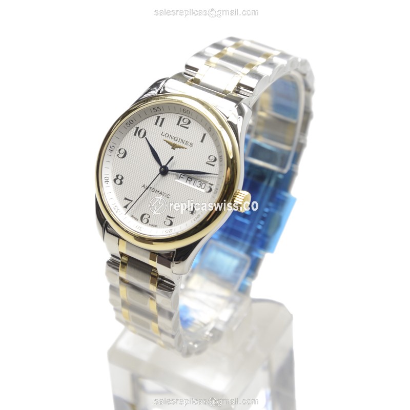 Longines L2.755.5.78.7 Replica - Automatic - 18kt Gold & Steel - White Dial, Silver Clasp - View 3