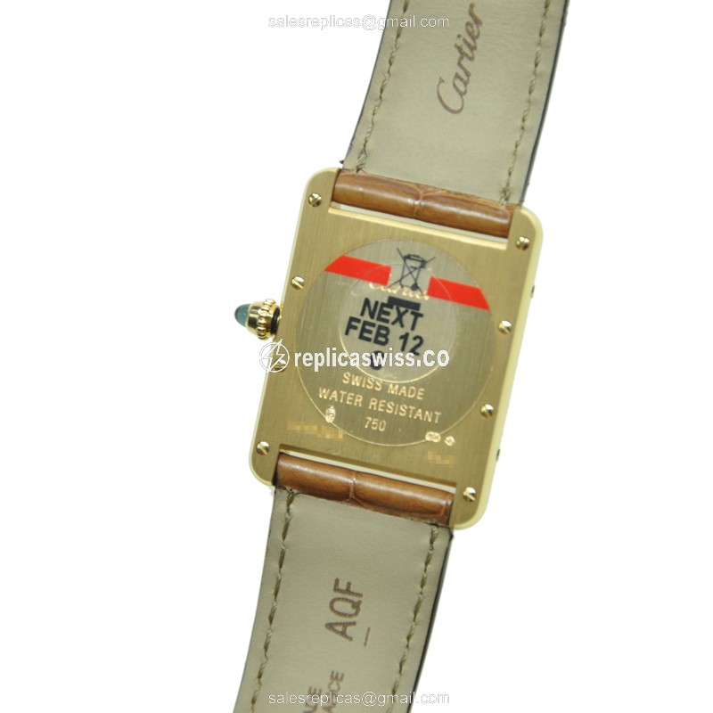 Cartier TANK Replica - Quartz - 18kt Yellow Gold - White Dial - Brown Alligator Buckle - View 2