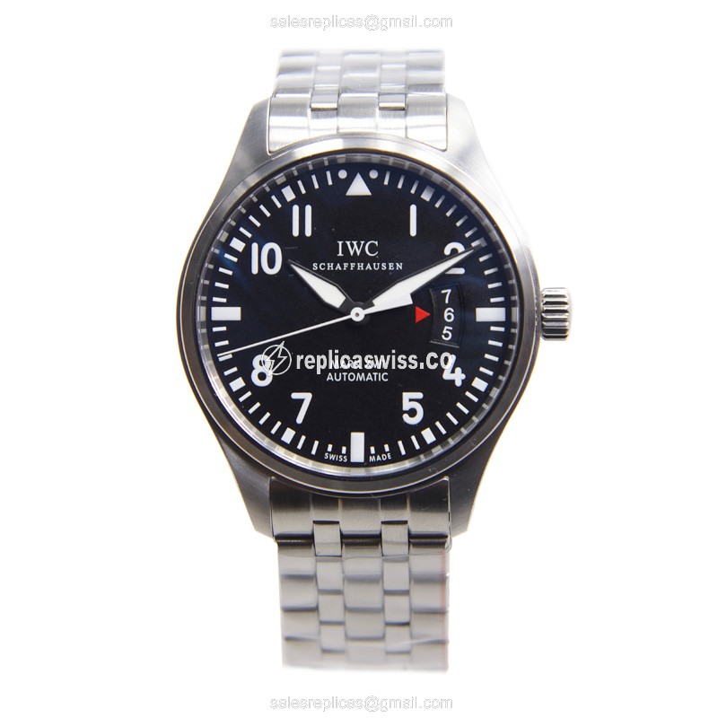 IWC PILOTS Replica - Automatic - Black Dial - Steel Case - Silver Band - View 2