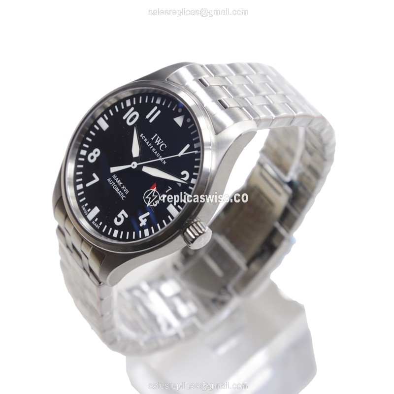 IWC PILOTS Replica - Automatic - Black Dial - Steel Case - Silver Band - View 3