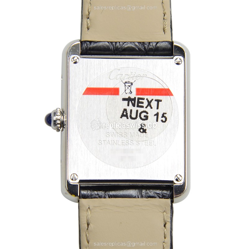 Cartier TANK Quartz Steel - Silver Dial - Black Alligator - Clasp - View 3