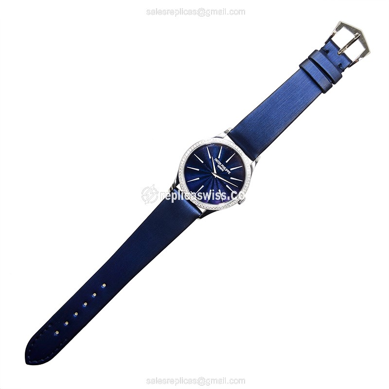 Patek Philippe 4897G-001 Replica - Manual Wind - 18kt White Gold - Blue Dial - Diamond - Buckle Clasp - View 2