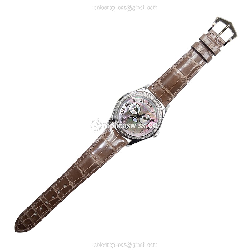 Patek Philippe 4936G-001 Replica - Automatic - 18kt White Gold - Diamond - Brown Dial & Brown Alligator Strap - View 2