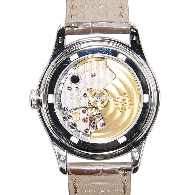 Patek Philippe 4936G-001 Replica - Automatic - 18kt White Gold - Diamond - Brown Dial & Brown Alligator Strap - View 3