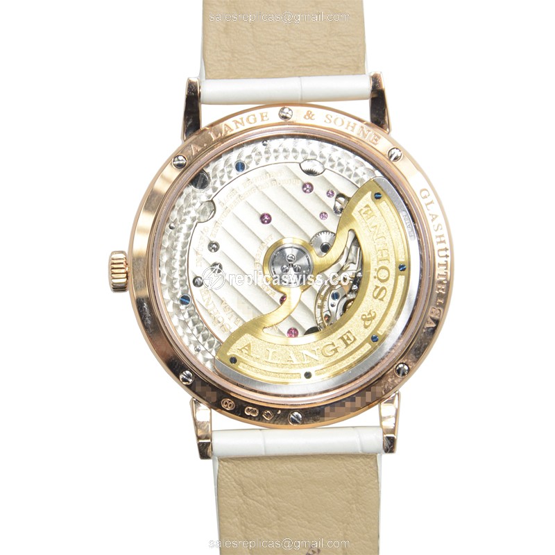 A Lange & Sohne SAXONIA Replica - Automatic - 18kt Rose Gold - Diamond Accents - White Dial & Alligator Strap - View 3
