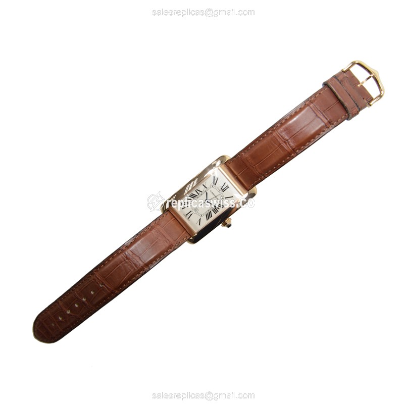 Cartier TANK Replica - Automatic 18kt Rose Gold - White Dial, Brown Alligator Strap - View 2