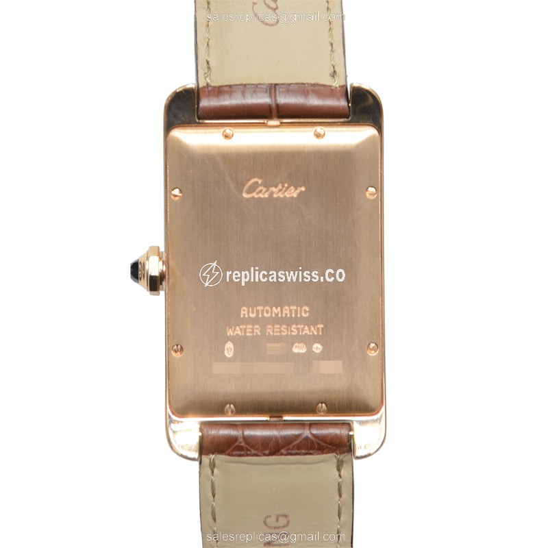 Cartier TANK Replica - Automatic 18kt Rose Gold - White Dial, Brown Alligator Strap - View 3