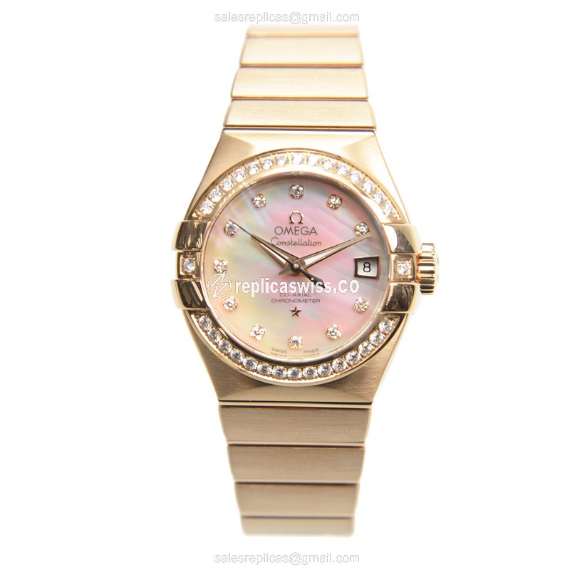Omega Constellation Replica | Automatic | 18kt Rose Gold & Diamond Case | White Dial - View 2