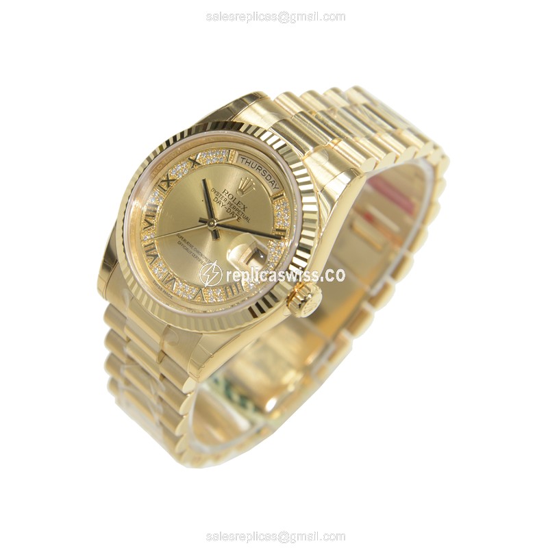 Rolex DAY-DATE Replica - Automatic - 18kt Yellow Gold Case, Gold Dial - View 3