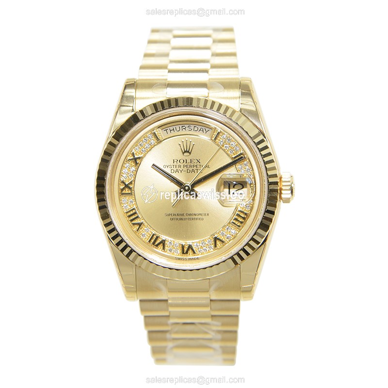 Rolex DAY-DATE Replica - Automatic - 18kt Yellow Gold Case, Gold Dial - View 2