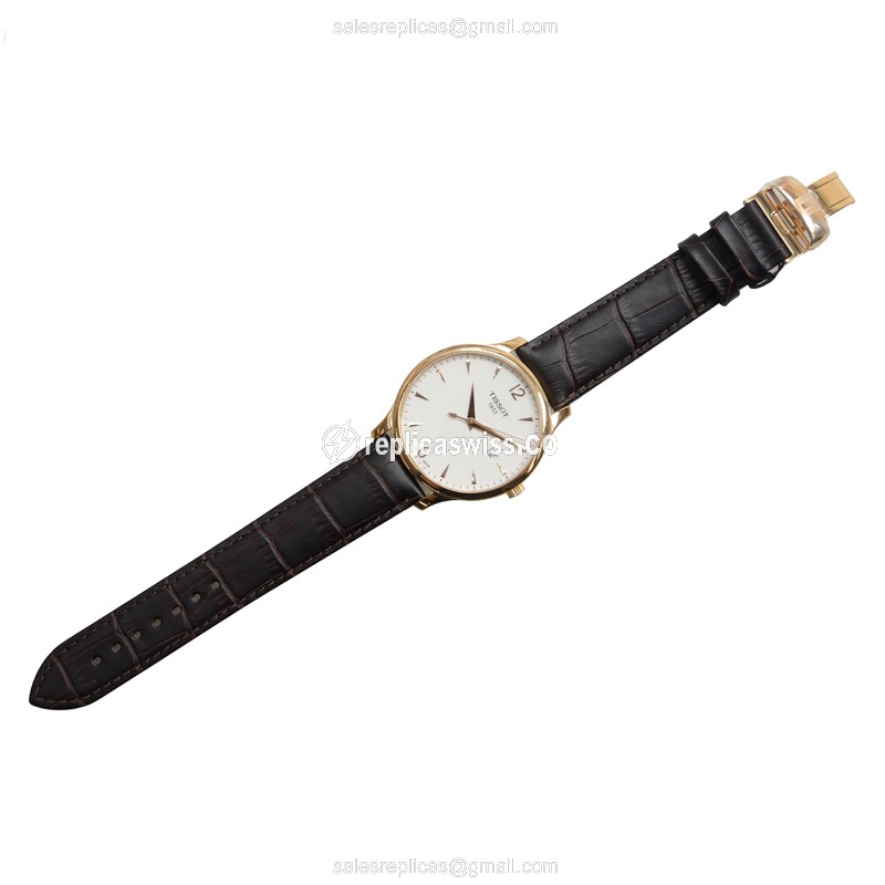 Tissot T-CLASSIC Quartz Watch - Stainless Steel Case - White Dial - Brown Leather Strap - View 2