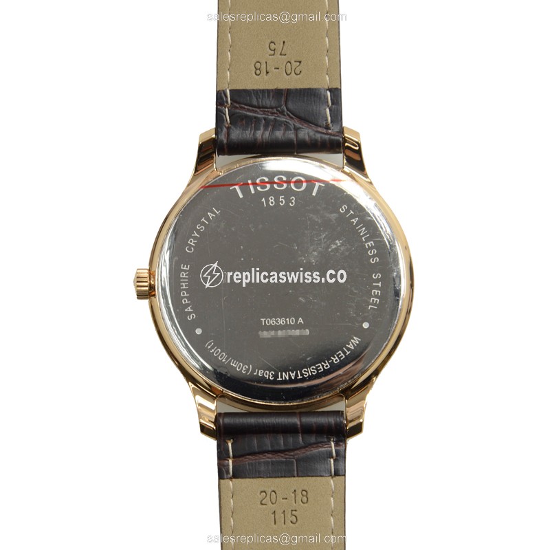 Tissot T-CLASSIC Quartz Watch - Stainless Steel Case - White Dial - Brown Leather Strap - View 3