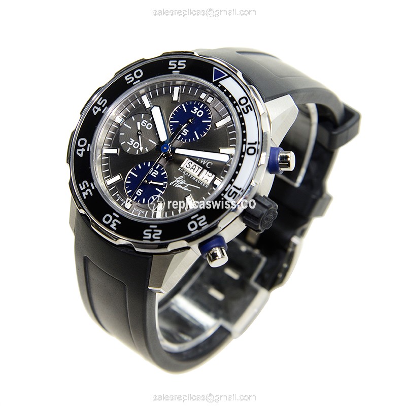 IWC AQUATIMER Replica - Automatic - Stainless Steel - Grey Dial - Rubber Black Strap - View 3