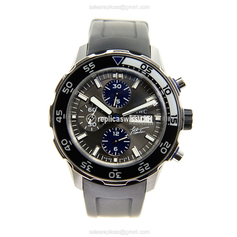 IWC AQUATIMER Replica - Automatic - Stainless Steel - Grey Dial - Rubber Black Strap - View 2
