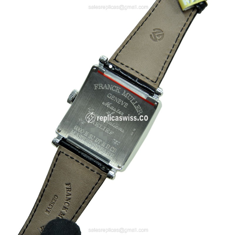 Franck Muller 6000 H SC DT REL R D CD Replica - Automatic - 18kt White Gold - Diamond - Silver Dial - Black Alligator Buckle - View 3