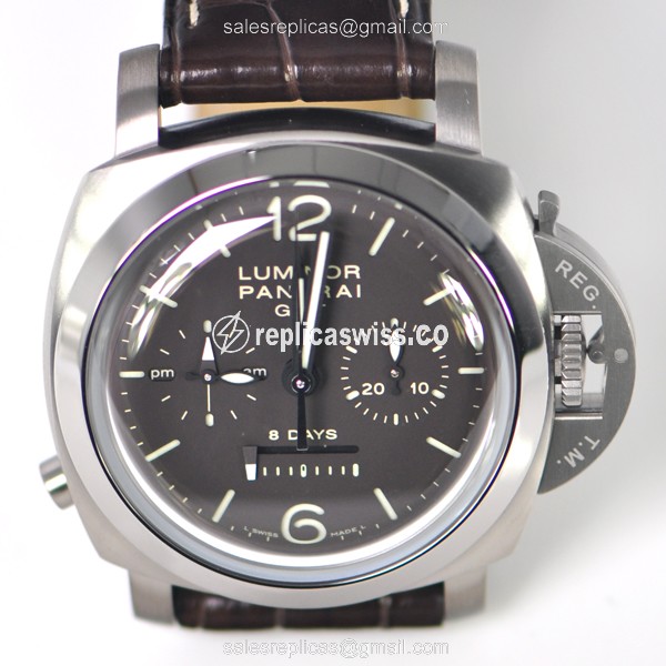 Panerai PAM00311 LUMINOR Replica - Manual Wind - Titanium Case - Brown Dial - Alligator Brown Strap - View 2