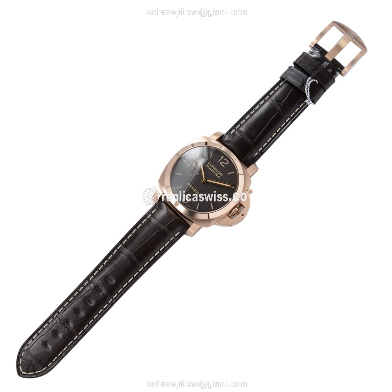 Panerai PAM00393 LUMINOR Replica - Automatic - 18kt Gold - Brown Dial - Brown Alligator Strap - View 2