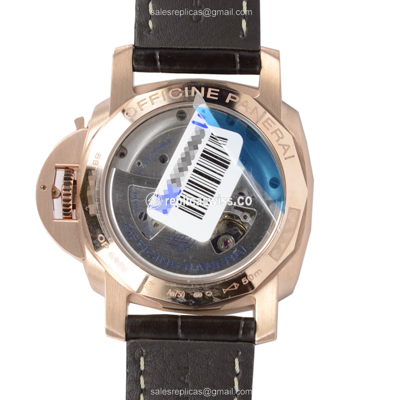 Panerai PAM00393 LUMINOR Replica - Automatic - 18kt Gold - Brown Dial - Brown Alligator Strap - View 3