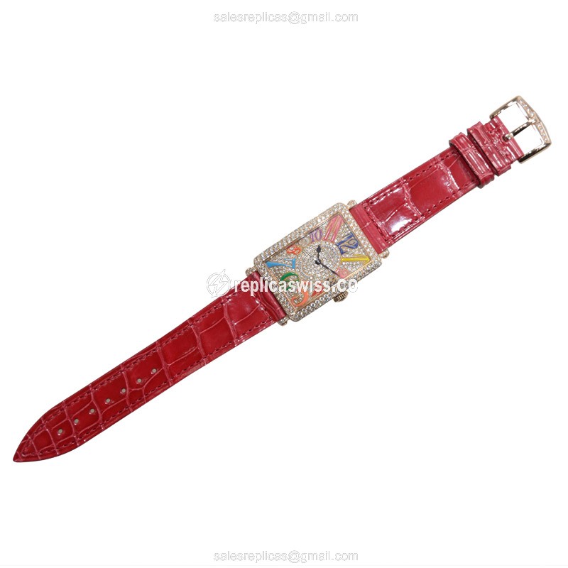 Franck Muller 952 QZ COL DRM D CD Replica - Quartz - 18kt Rose Gold Case - Gold Dial - Buckle Clasp, Red Alligator Strap - View 2