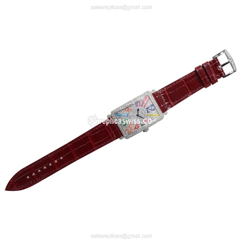 Franck Muller Long Island Replica - Quartz - Silver Dial - Red Strap - View 2