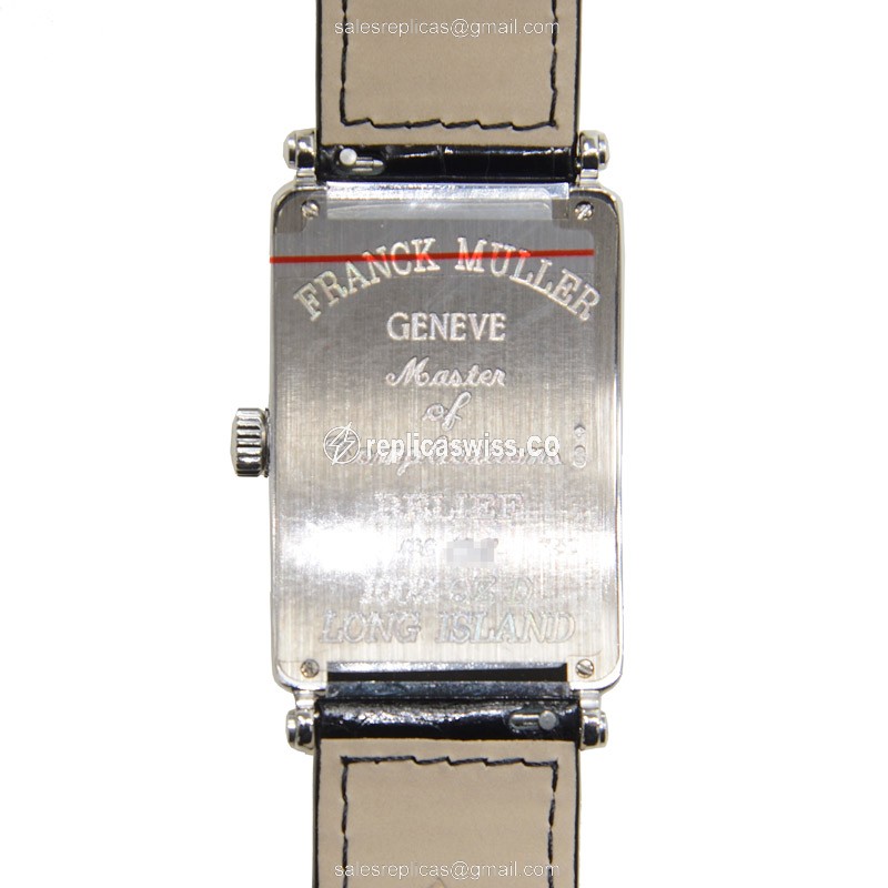 Franck Muller 1002 QZ D Replica - Quartz - 18kt White Gold - Diamond - Silver Dial, Black Leather Strap - View 3