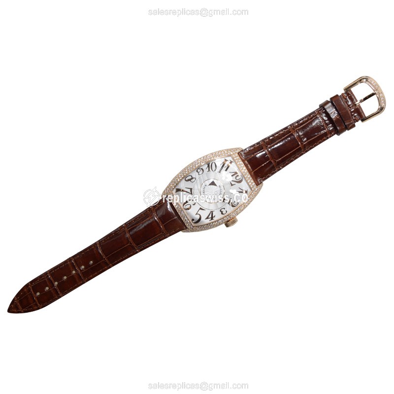 Franck Muller 8880 DM D Automatic 18kt Rose Gold Diamonds - Brown Leather Strap - View 2