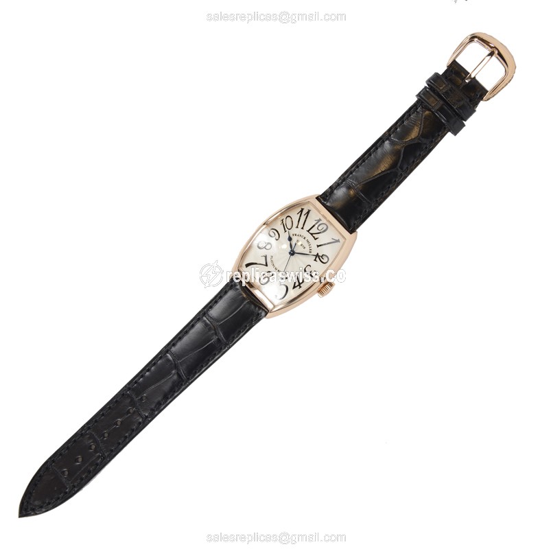 Franck Muller 5850 SC Replica - Automatic - 18kt Rose Gold - Silver Dial, Leather Strap - View 2