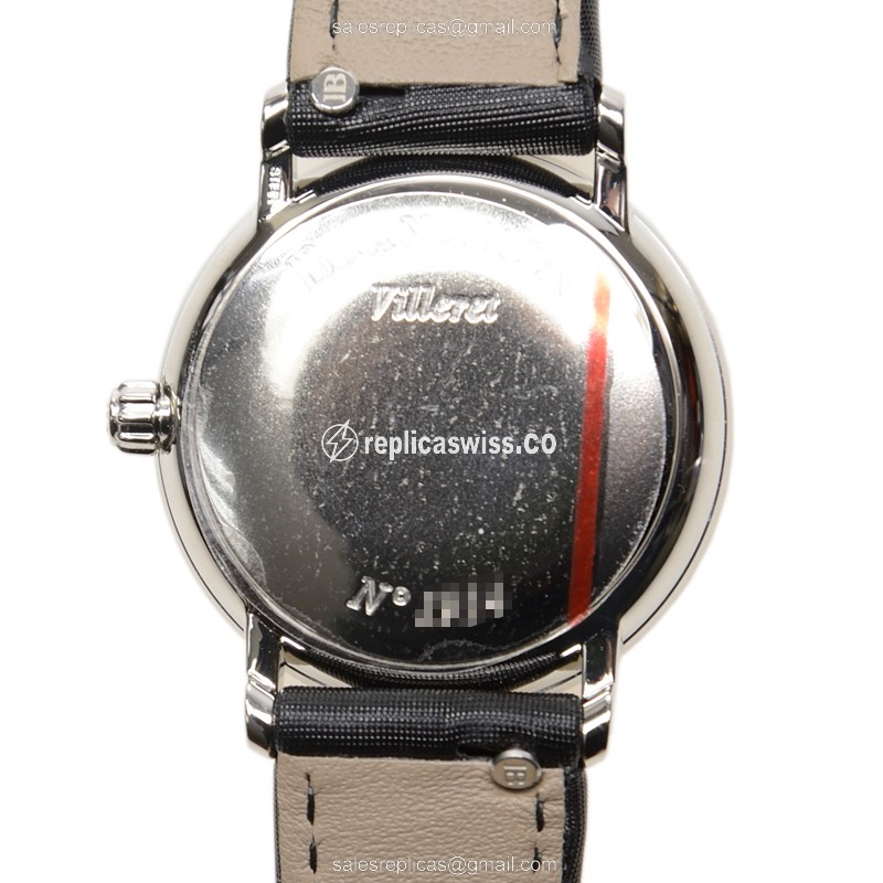 Blancpain Villeret Replica - Automatic - Stainless Steel - Diamond bezel - White Dial - Black Leather Strap - Buckle Clasp - View 2