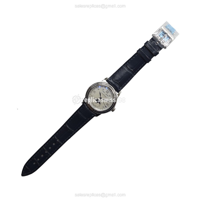 Blancpain 2360-1191A-55B Replica - Automatic - Steel Case - White Dial - Blue Alligator Strap - View 2