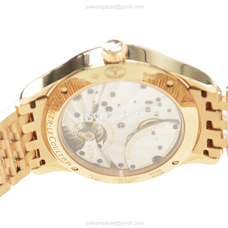 Jaeger-Lecoultre Q1612103 Replica - Manual - 18kt Rose Gold Case - Diamonds - Silver Dial - Gold Strap - View 4