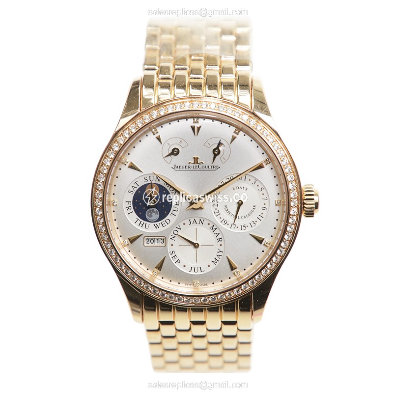 Jaeger-Lecoultre Q1612103 Replica - Manual - 18kt Rose Gold Case - Diamonds - Silver Dial - Gold Strap - View 2
